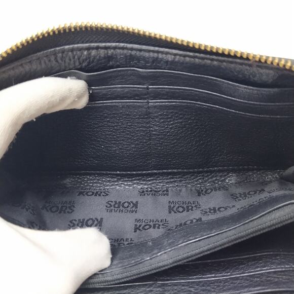Michael Kors Black Leather Logo Zip Around Credit Card Long Wallet - Picture 9 of 16